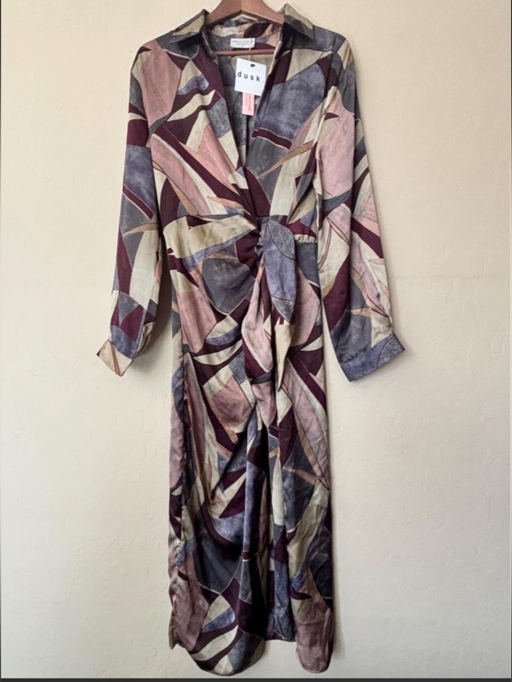 NWT Dress Forum "Umber Mosaic" Abstract Print Tie-Front Midi Shirt Dress - Picture 4 of 9